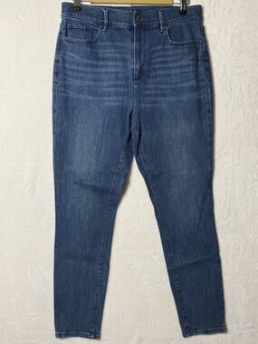 Ann Taylor Factory Jeans Womens 12 Blue High Rise Straight Leg Stretch Denim